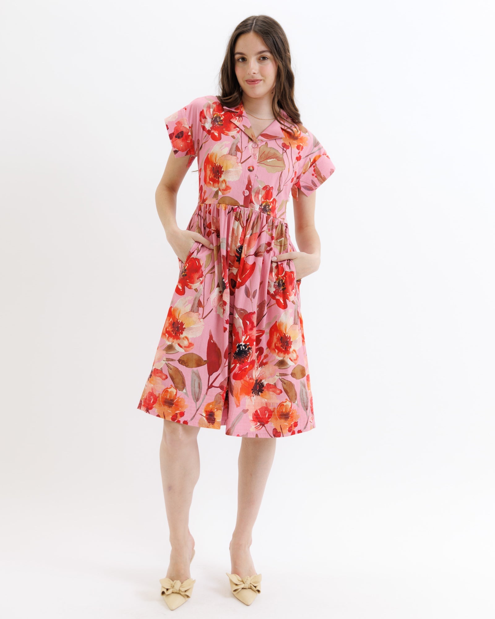 Notched Collar A-Line Dress