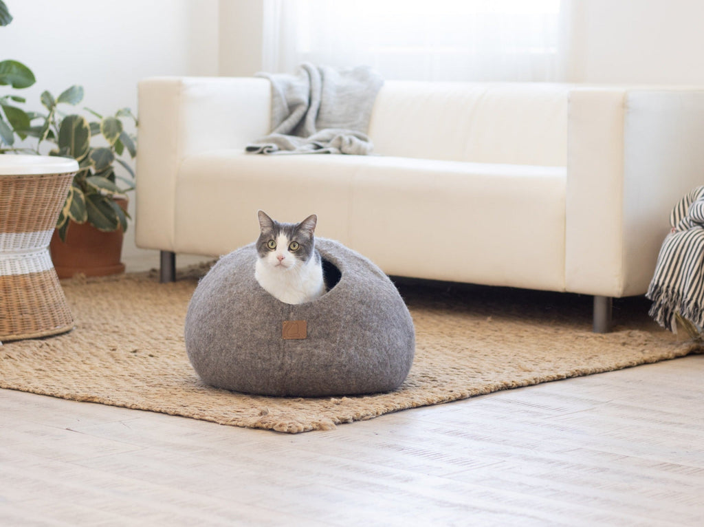 Premium Felted Wool Cat Cave Bed — Earth Brown