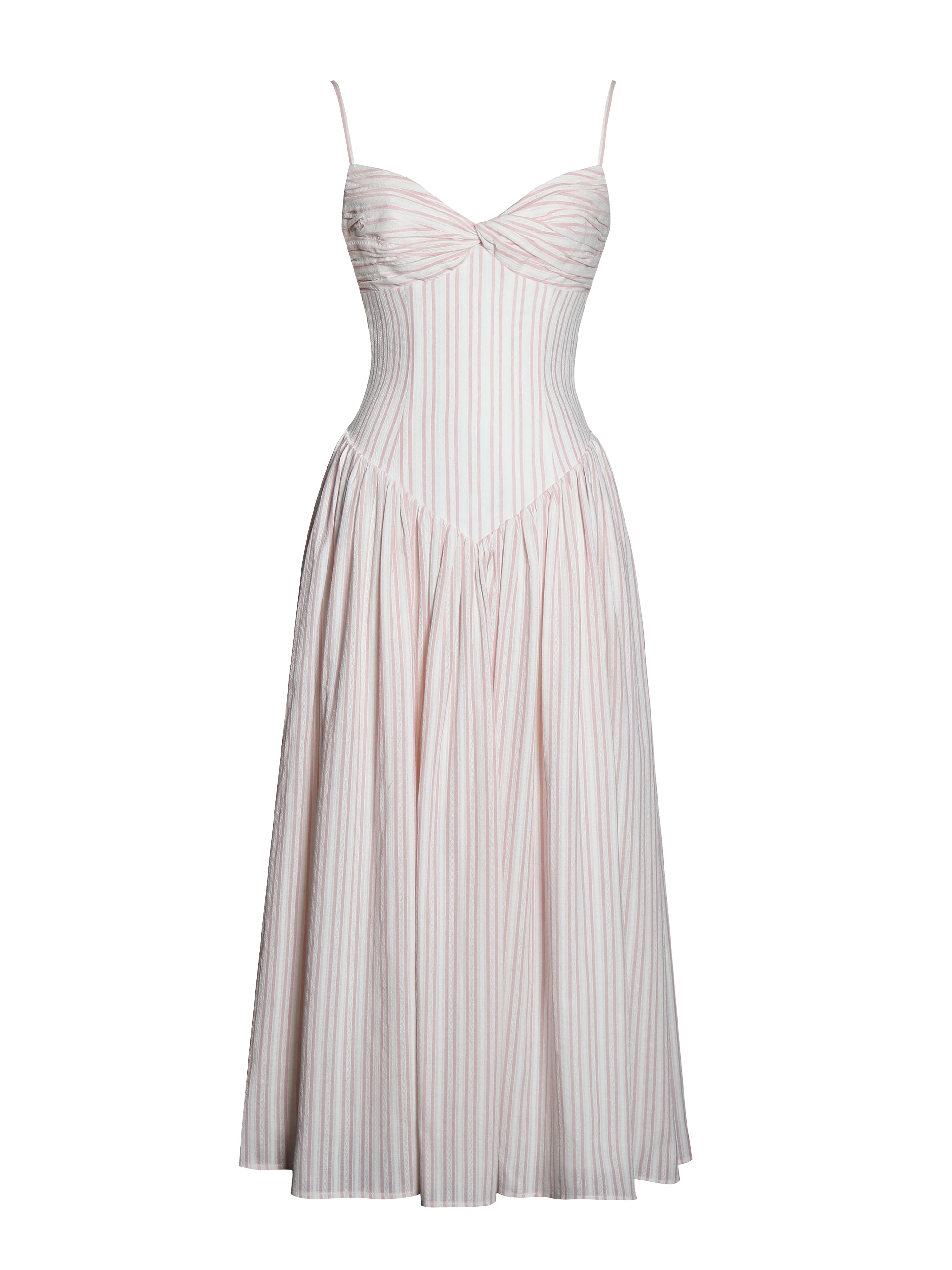 Zania Pink Stripe Ruched Midi Dress