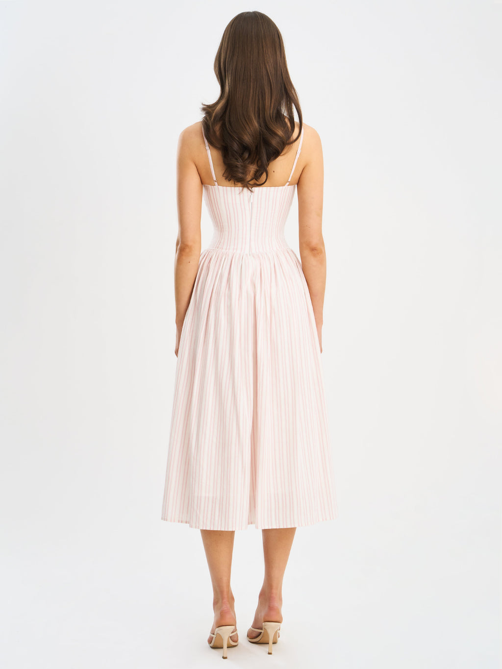 Zania Pink Stripe Ruched Midi Dress