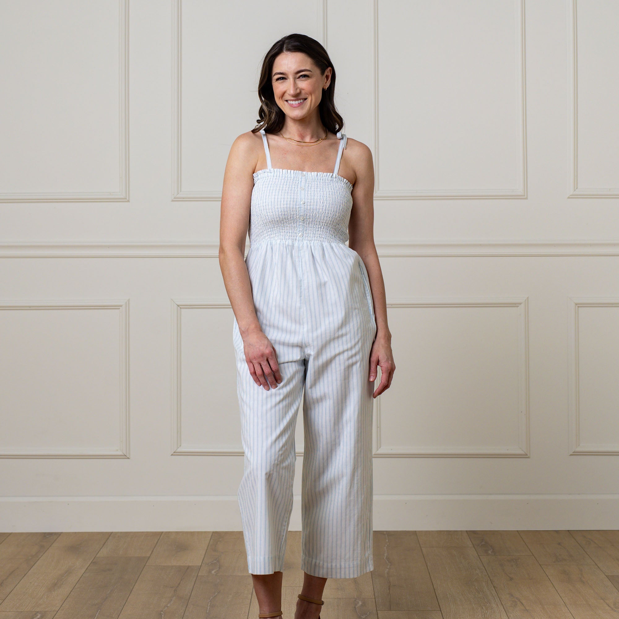 The Organic Smocked Button Front Jumpsuit