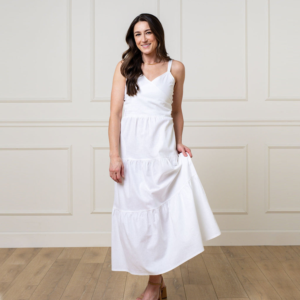 Organic Linen Blend Tiered Wrap Dress