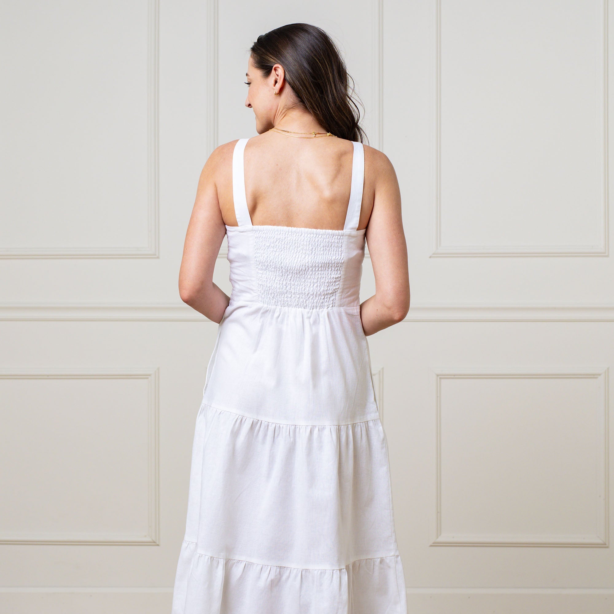Organic Linen Blend Tiered Wrap Dress