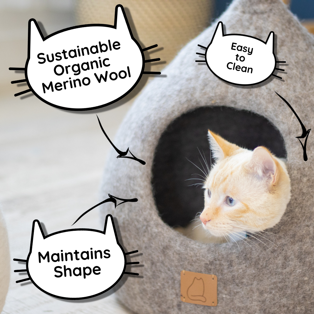 Premium Felted Wool Cat Cave Bed — Night Black