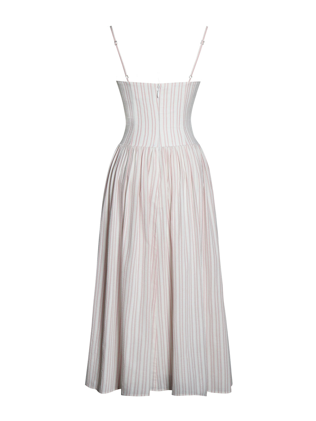 Zania Pink Stripe Ruched Midi Dress