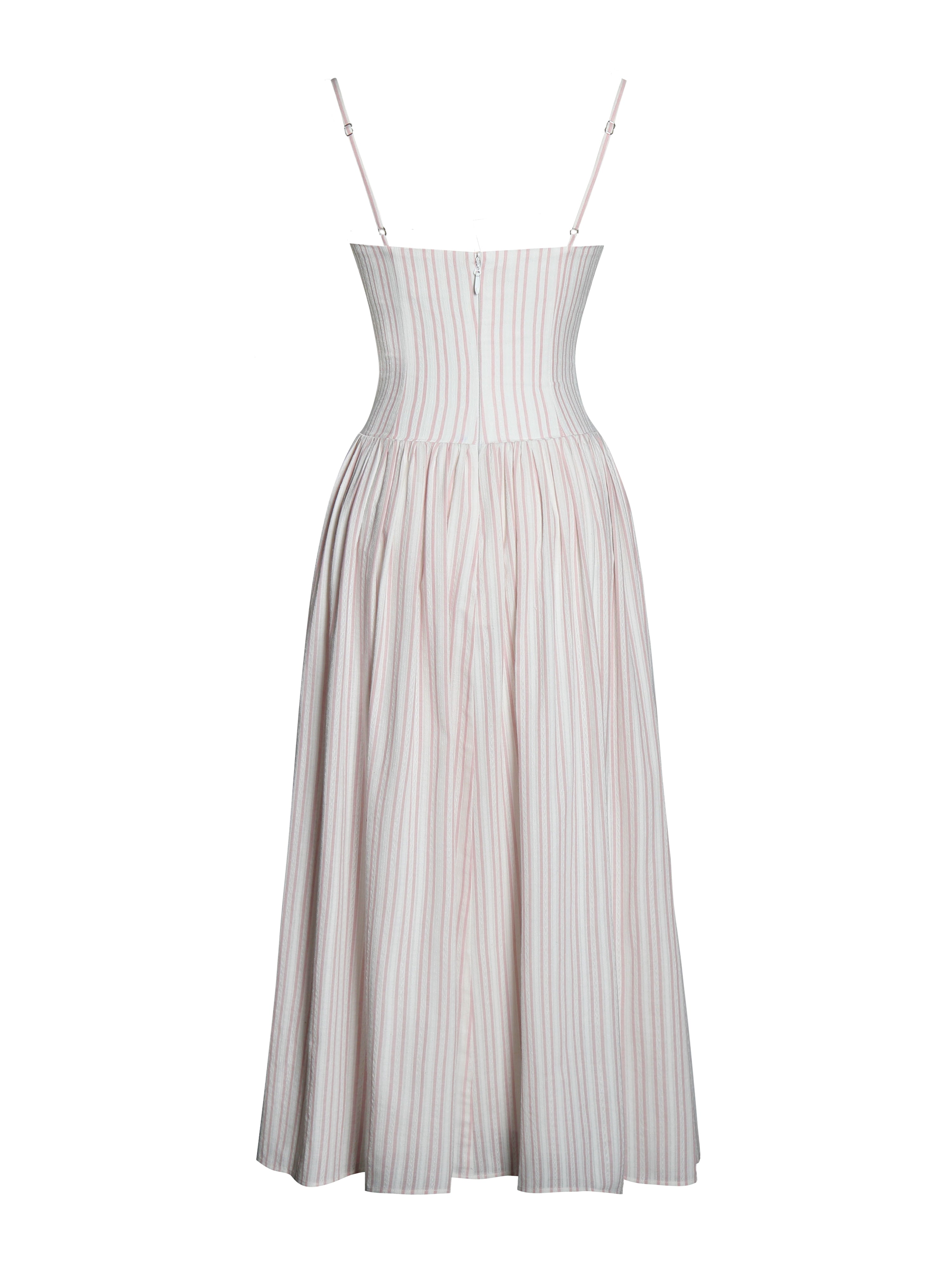 Zania Pink Stripe Ruched Midi Dress