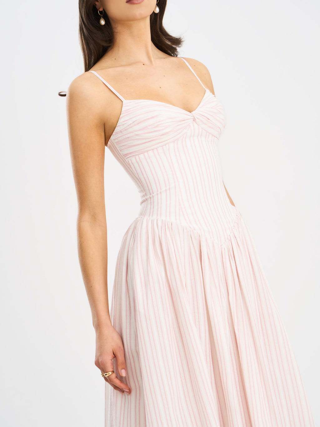 Zania Pink Stripe Ruched Midi Dress
