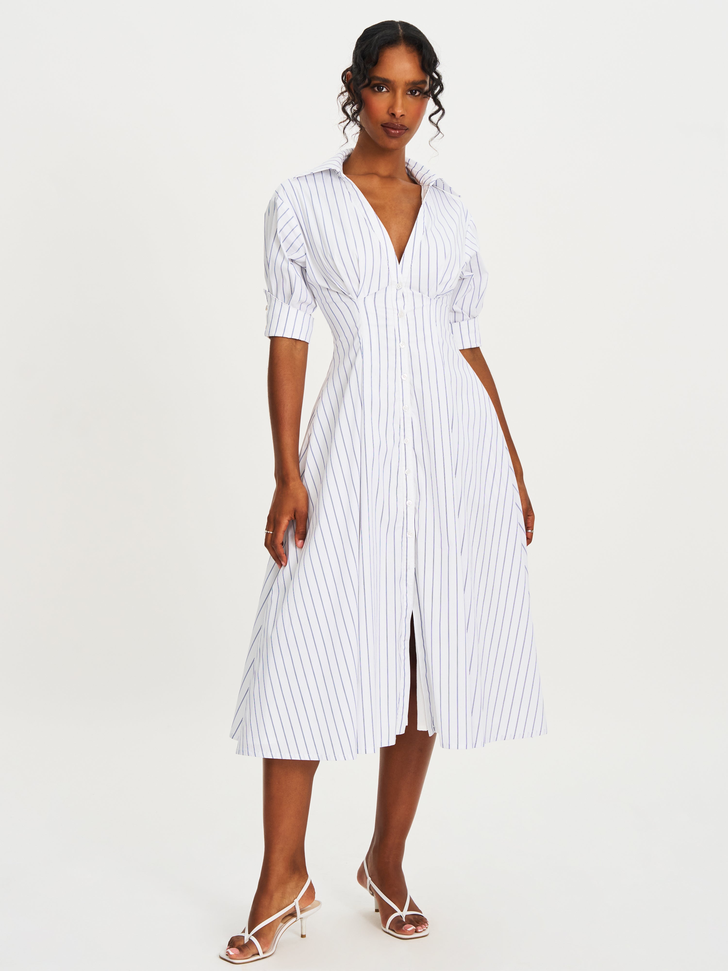 Palina Pinstripes Cotton Poplin Midi Dress
