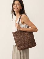 Cocoa Bloom Handwoven Raffia Tote