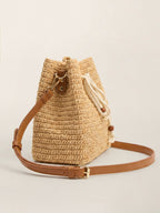 Mini Raffia Drawstring Crossbody