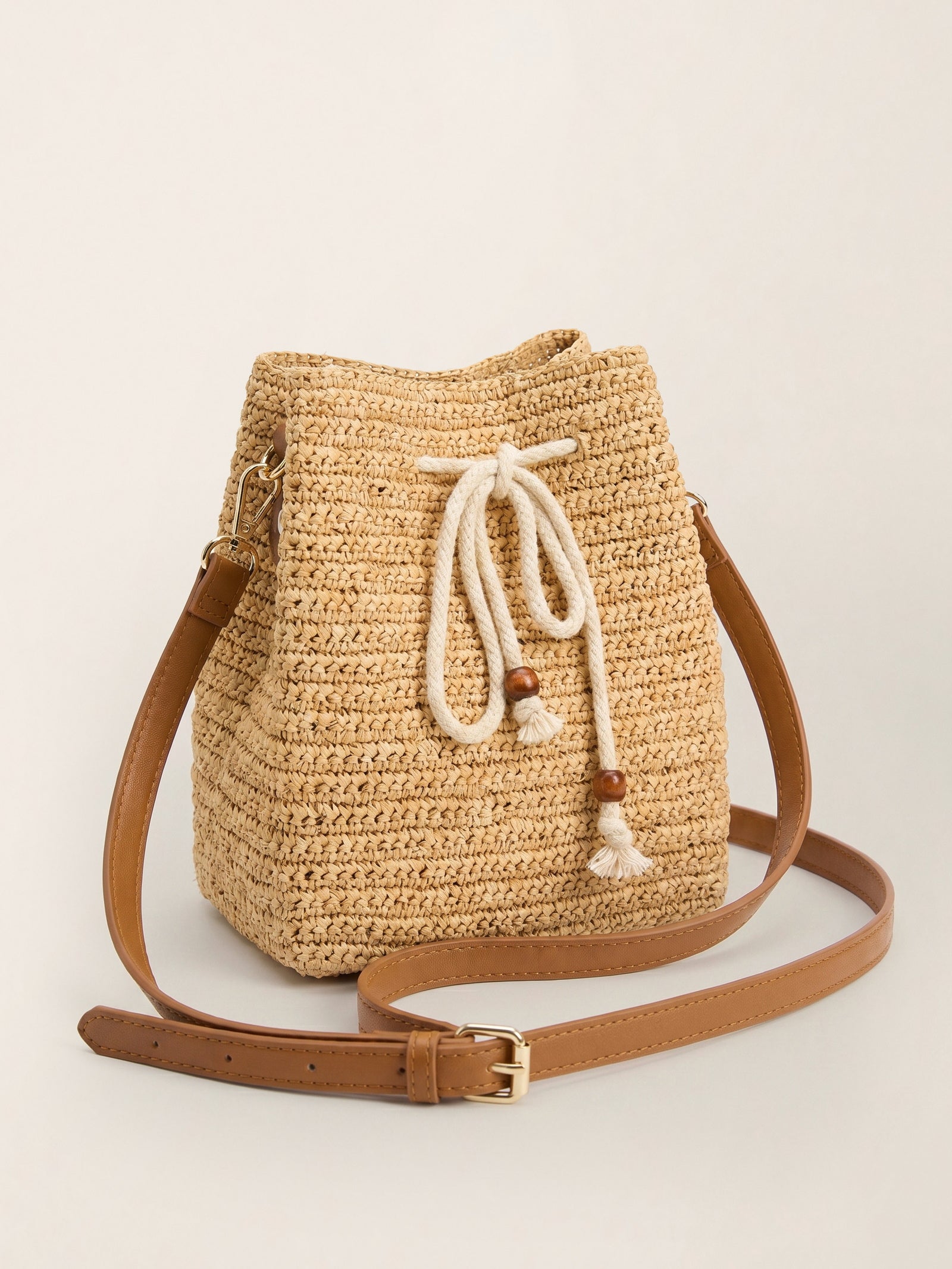 Mini Raffia Drawstring Crossbody
