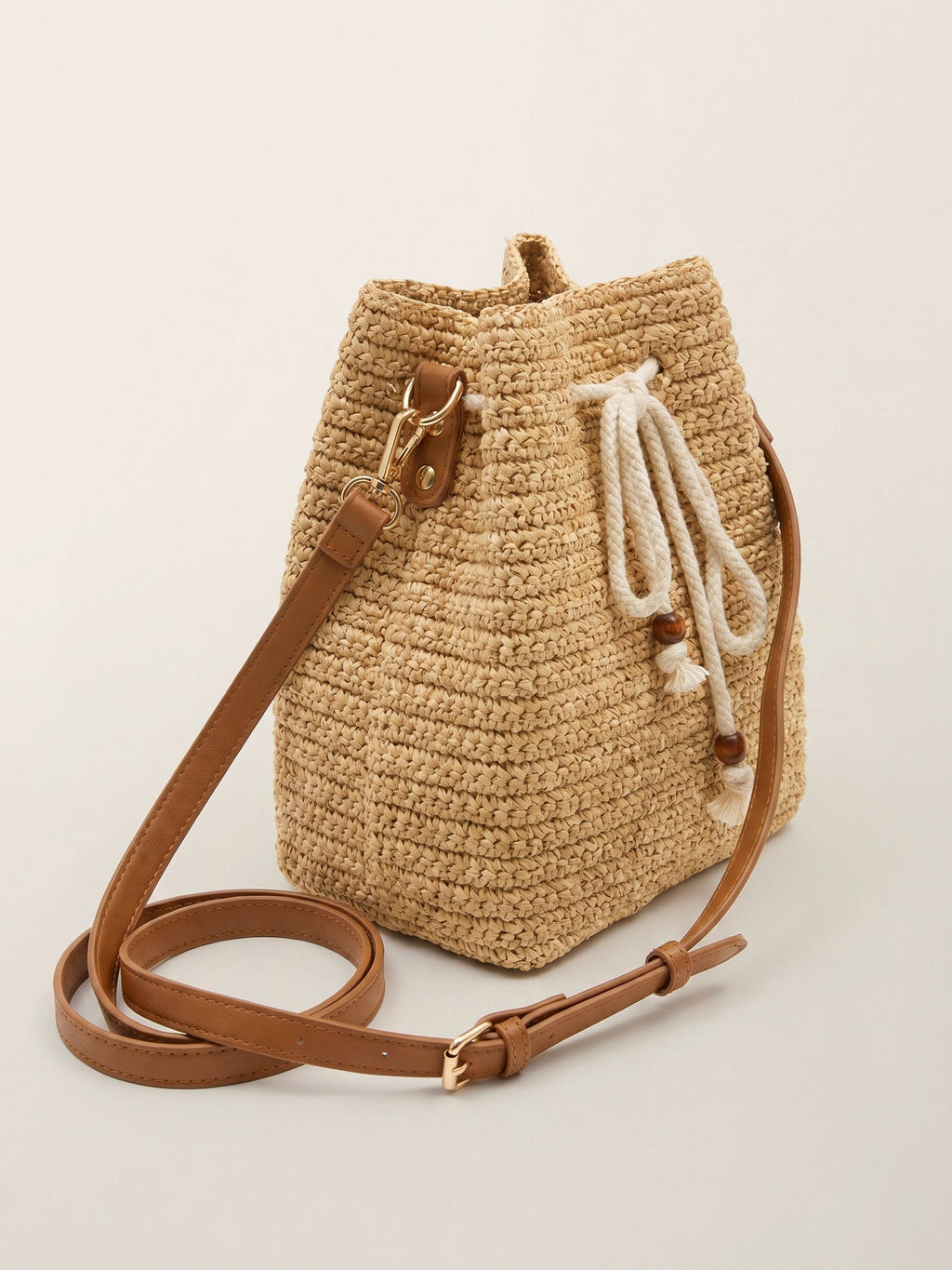 Mini Raffia Drawstring Crossbody
