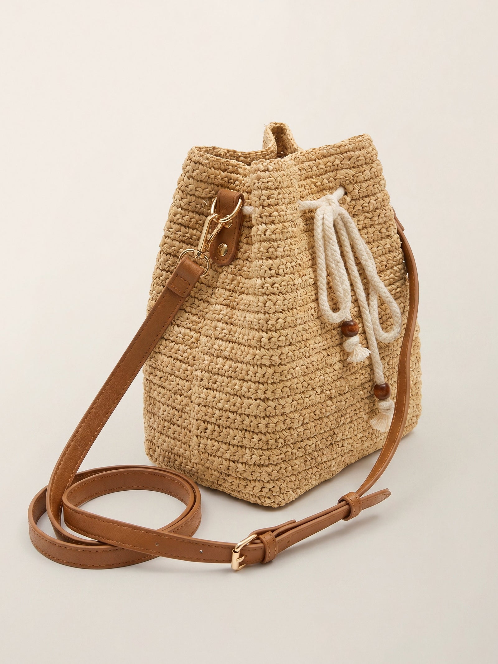 Mini Raffia Drawstring Crossbody