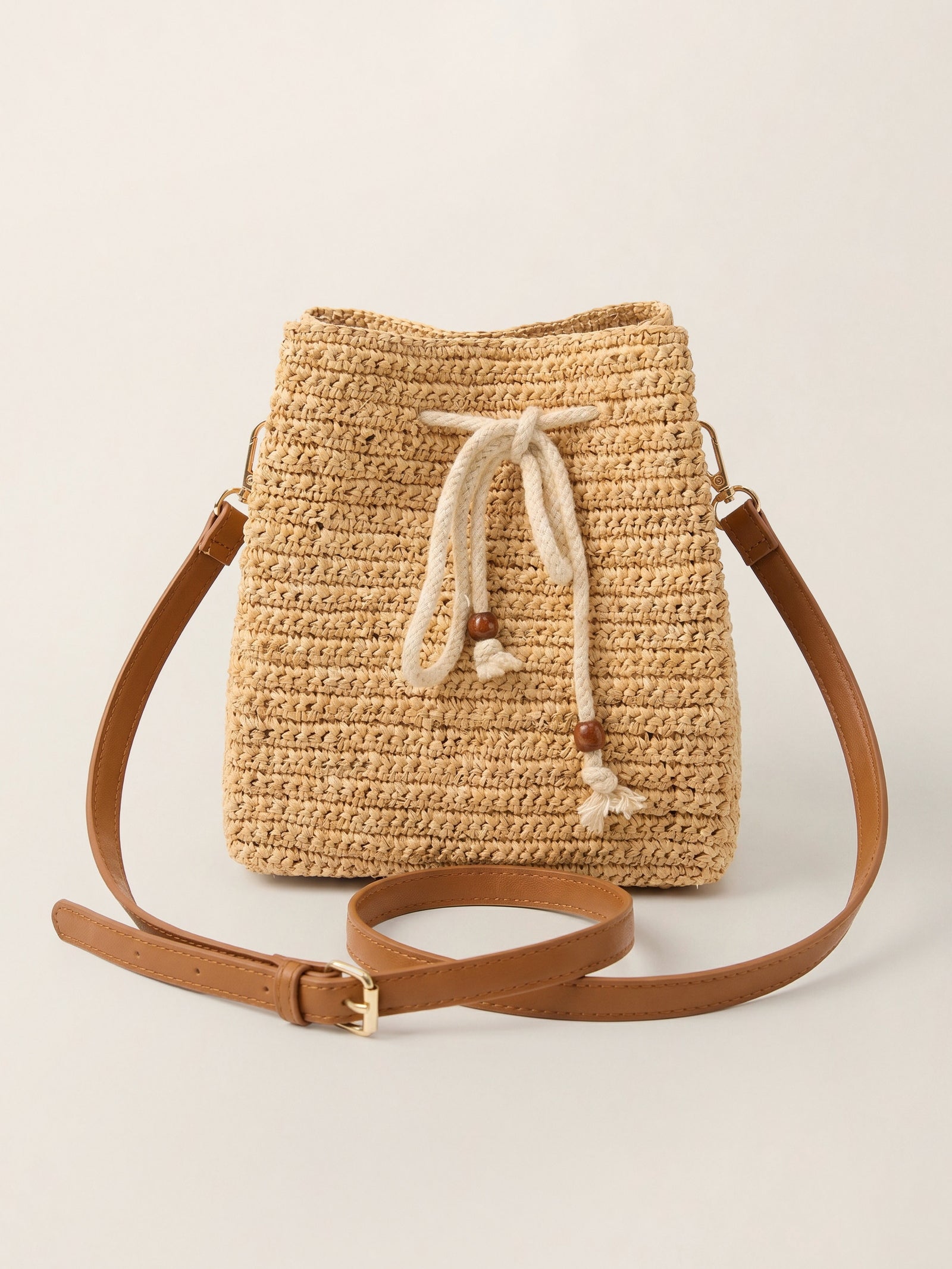 Mini Raffia Drawstring Crossbody