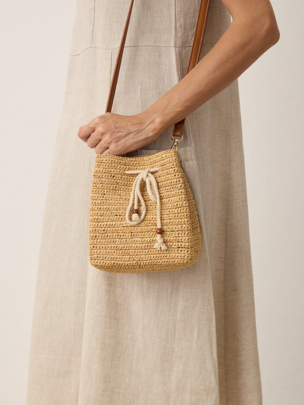 Mini Raffia Drawstring Crossbody