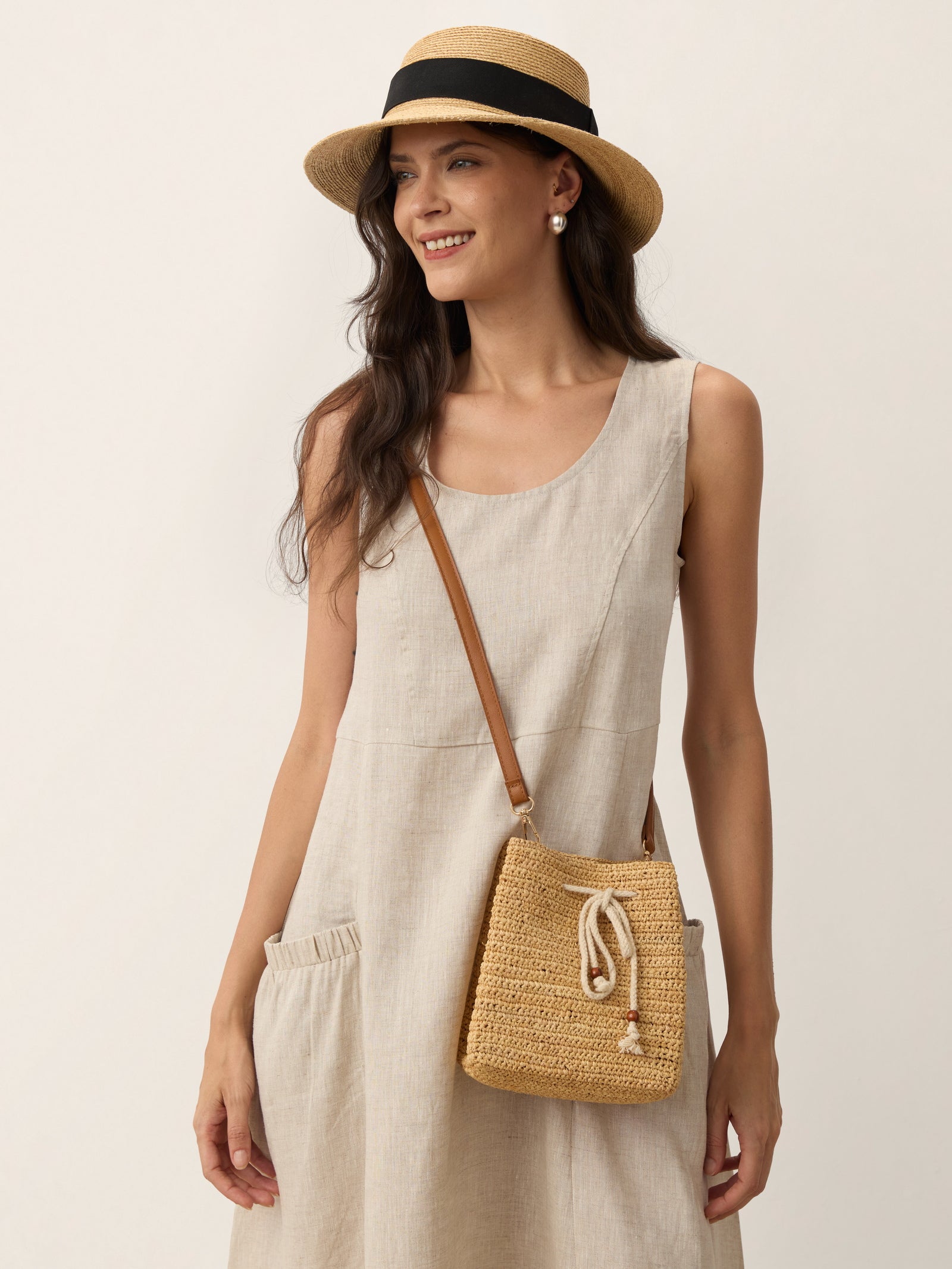 Mini Raffia Drawstring Crossbody