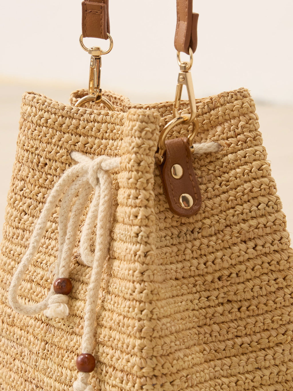 Mini Raffia Drawstring Crossbody