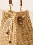 Mini Raffia Drawstring Crossbody