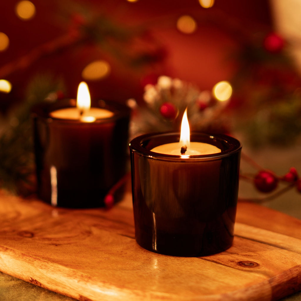 recycled glass votive candle holder for beeswax candles