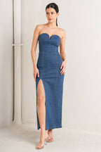 Raw Echo Denim Midi Dress