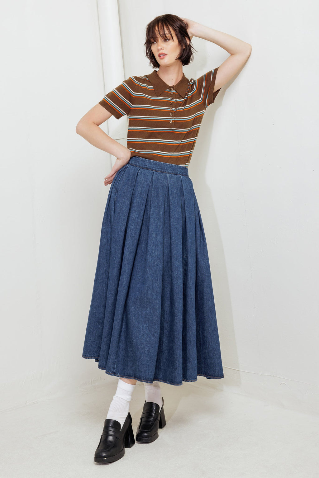 Washed Denim Full Skirt