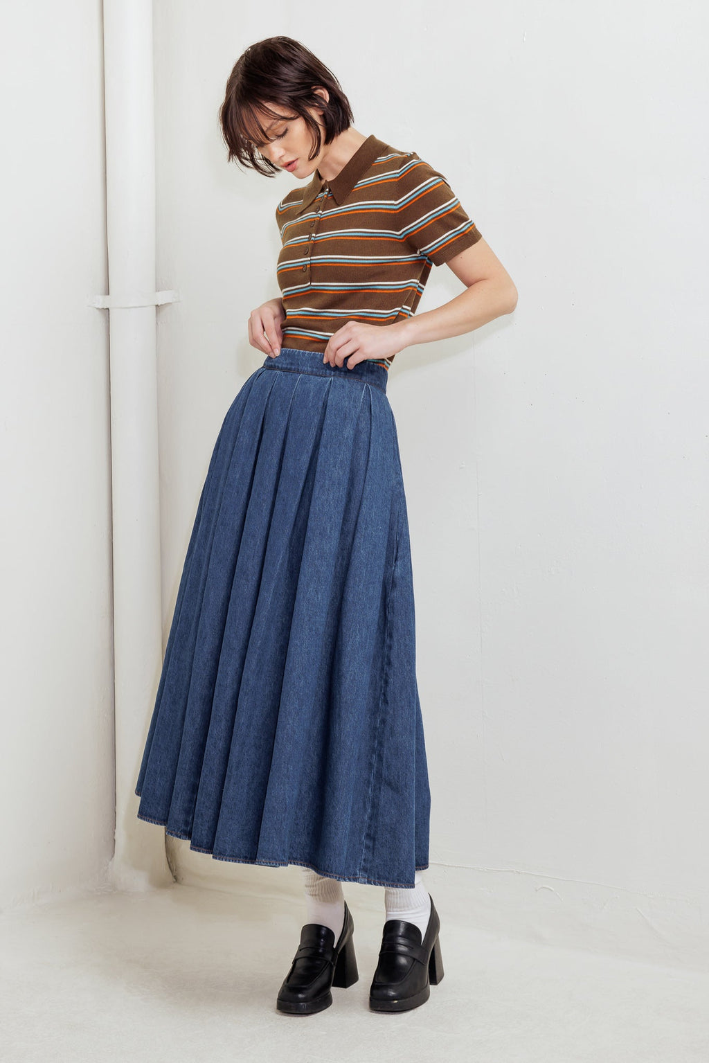 Washed Denim Full Skirt