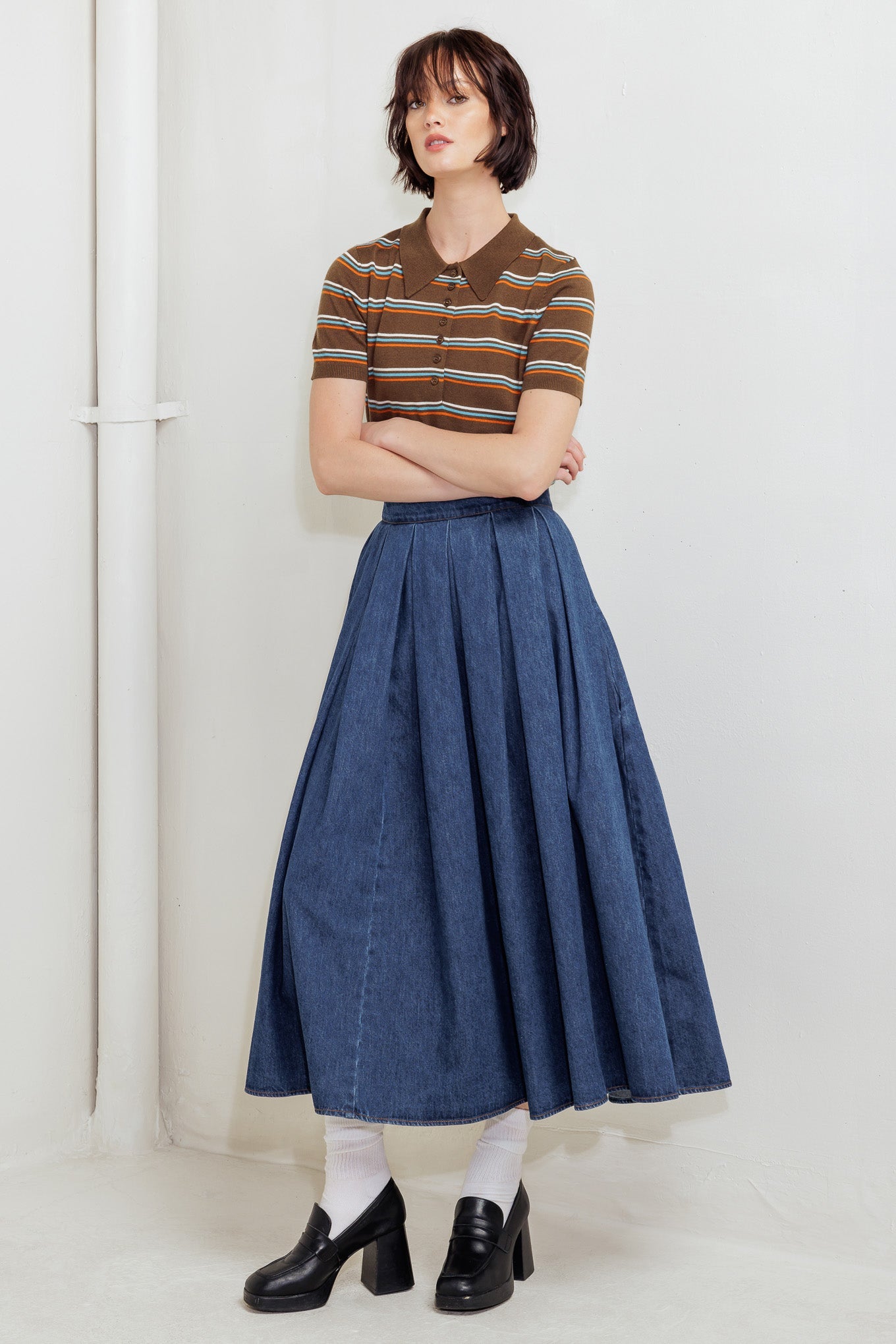 Washed Denim Full Skirt