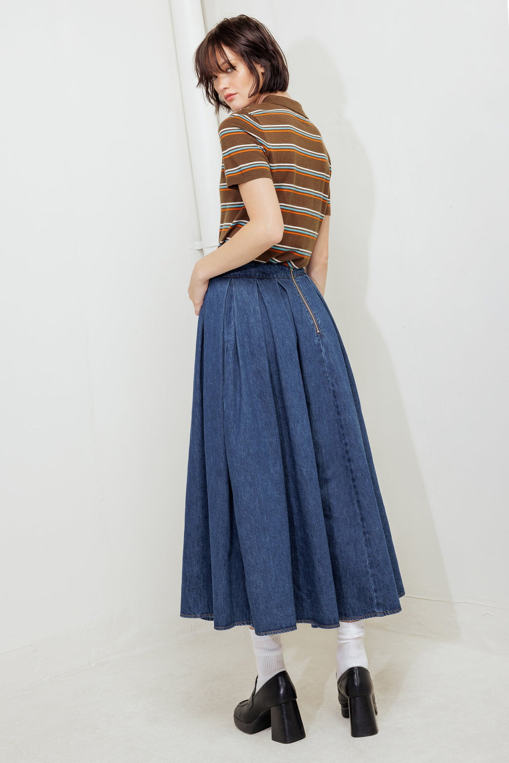 Washed Denim Full Skirt