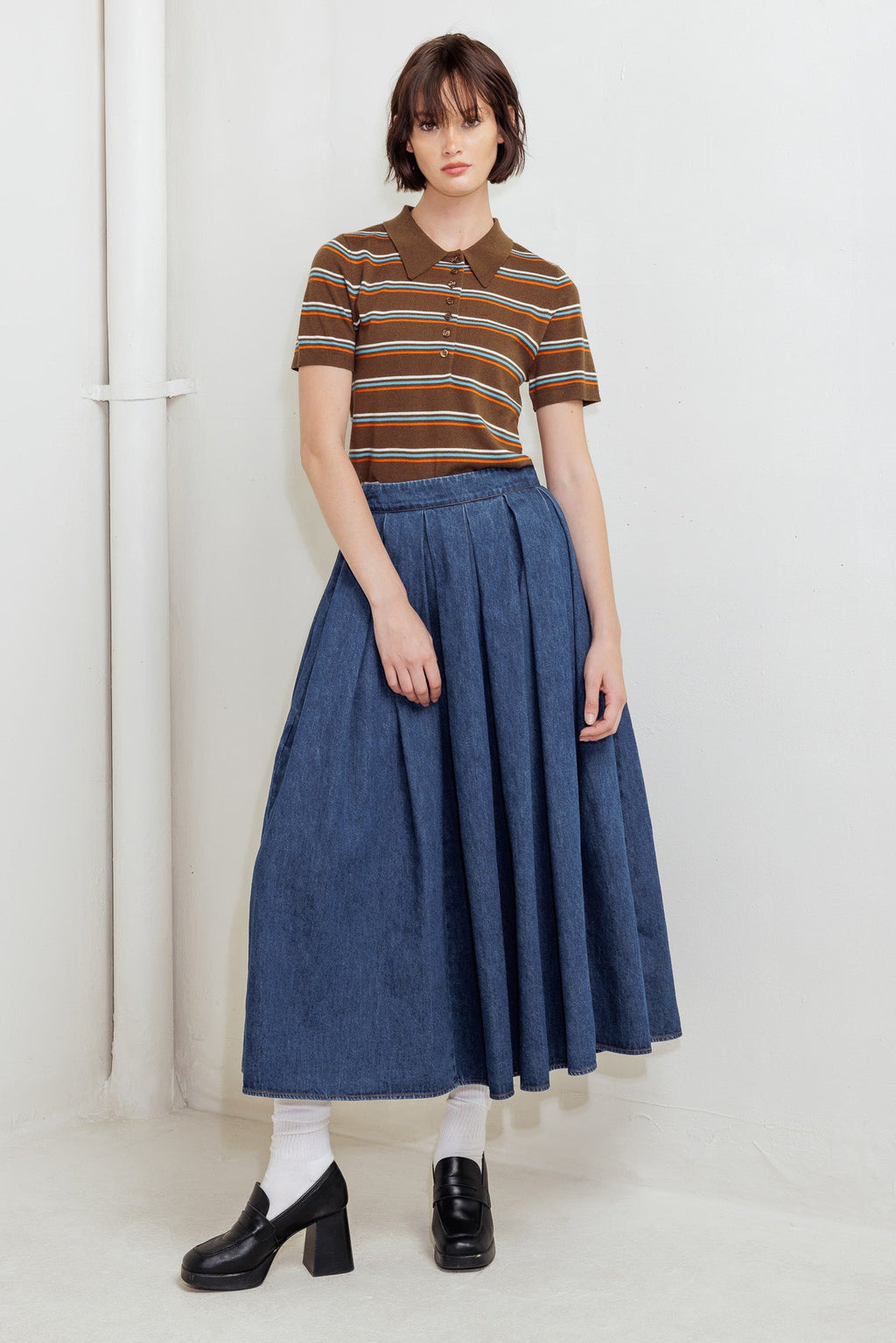Washed Denim Full Skirt