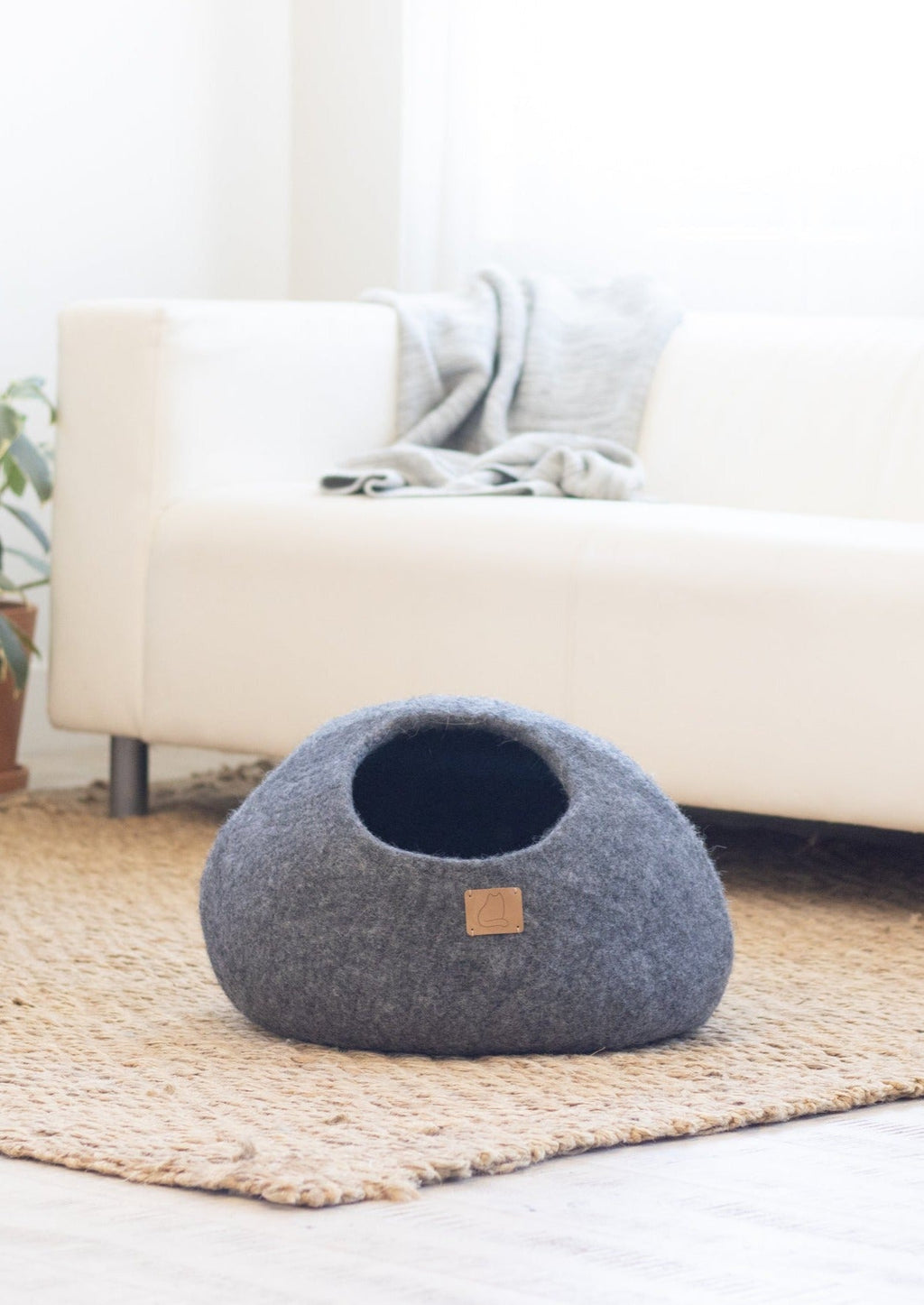 Premium Felted Wool Cat Cave Bed — Stone Gray
