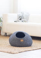 Premium Felted Wool Cat Cave Bed — Stone Gray
