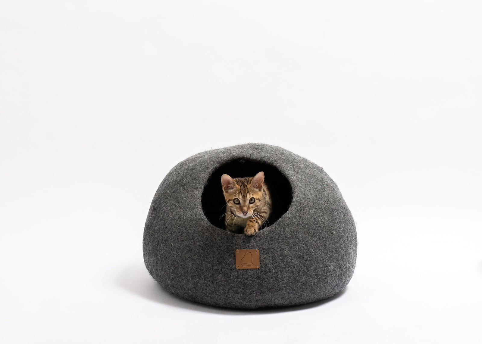 Premium Felted Wool Cat Cave Bed — Stone Gray