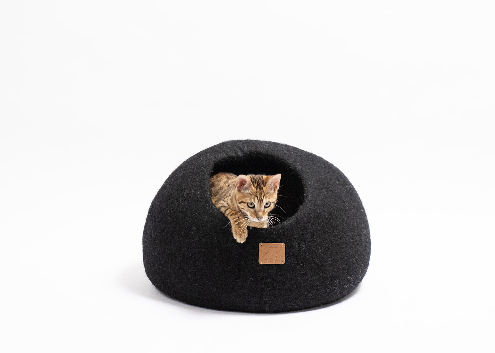 Premium Felted Wool Cat Cave Bed — Night Black