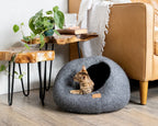 Premium Felted Wool Cat Cave Bed — Stone Gray