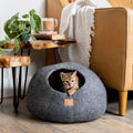 Premium Felted Wool Cat Cave Bed — Stone Gray