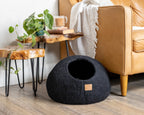 Premium Felted Wool Cat Cave Bed — Night Black