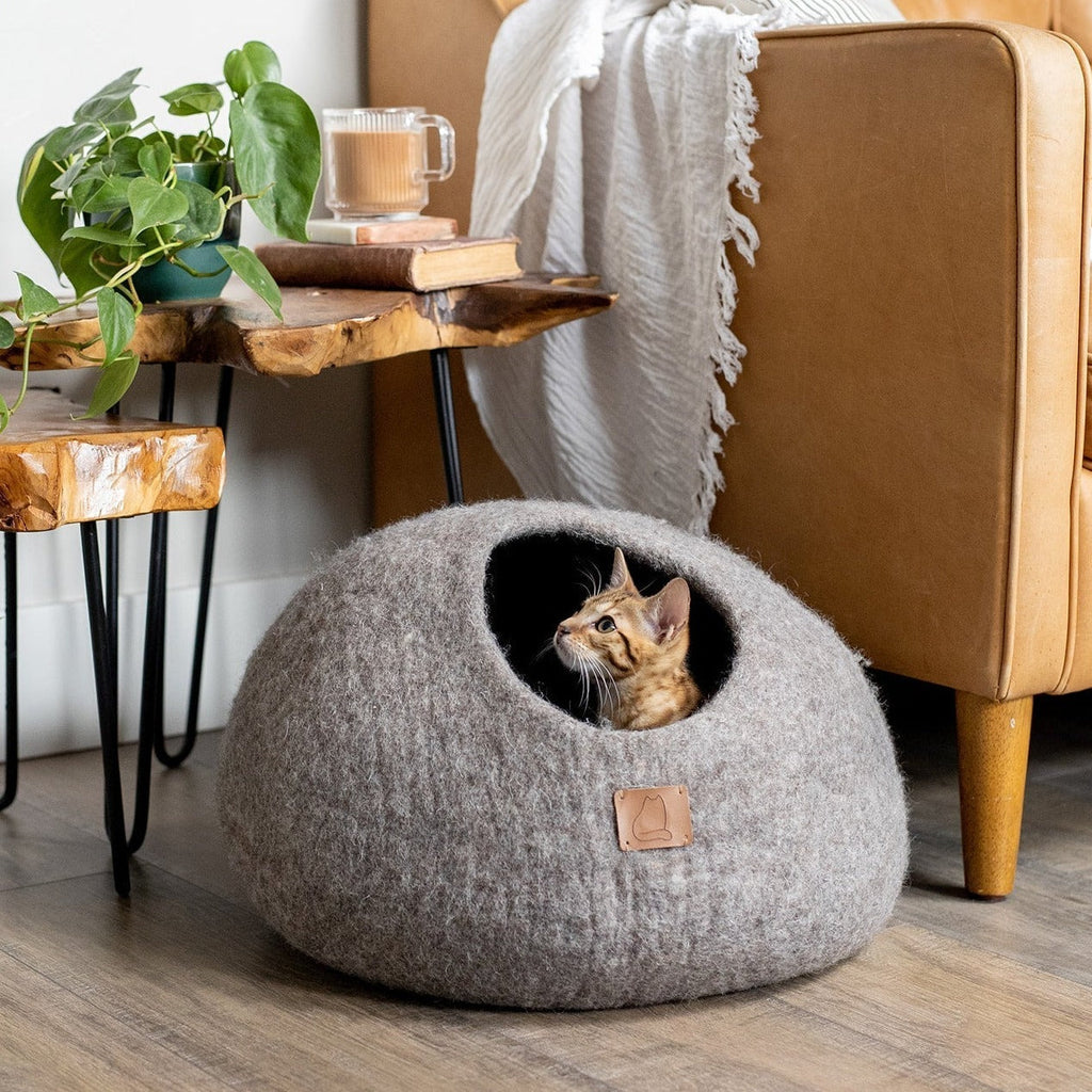 Premium Felted Wool Cat Cave Bed — Earth Brown