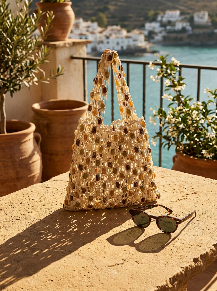 Handwoven Beaded Crochet Tote
