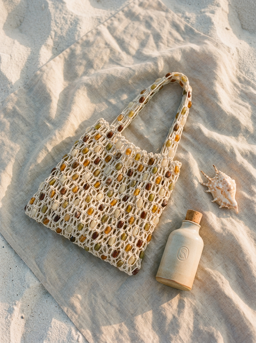 Handwoven Beaded Crochet Tote