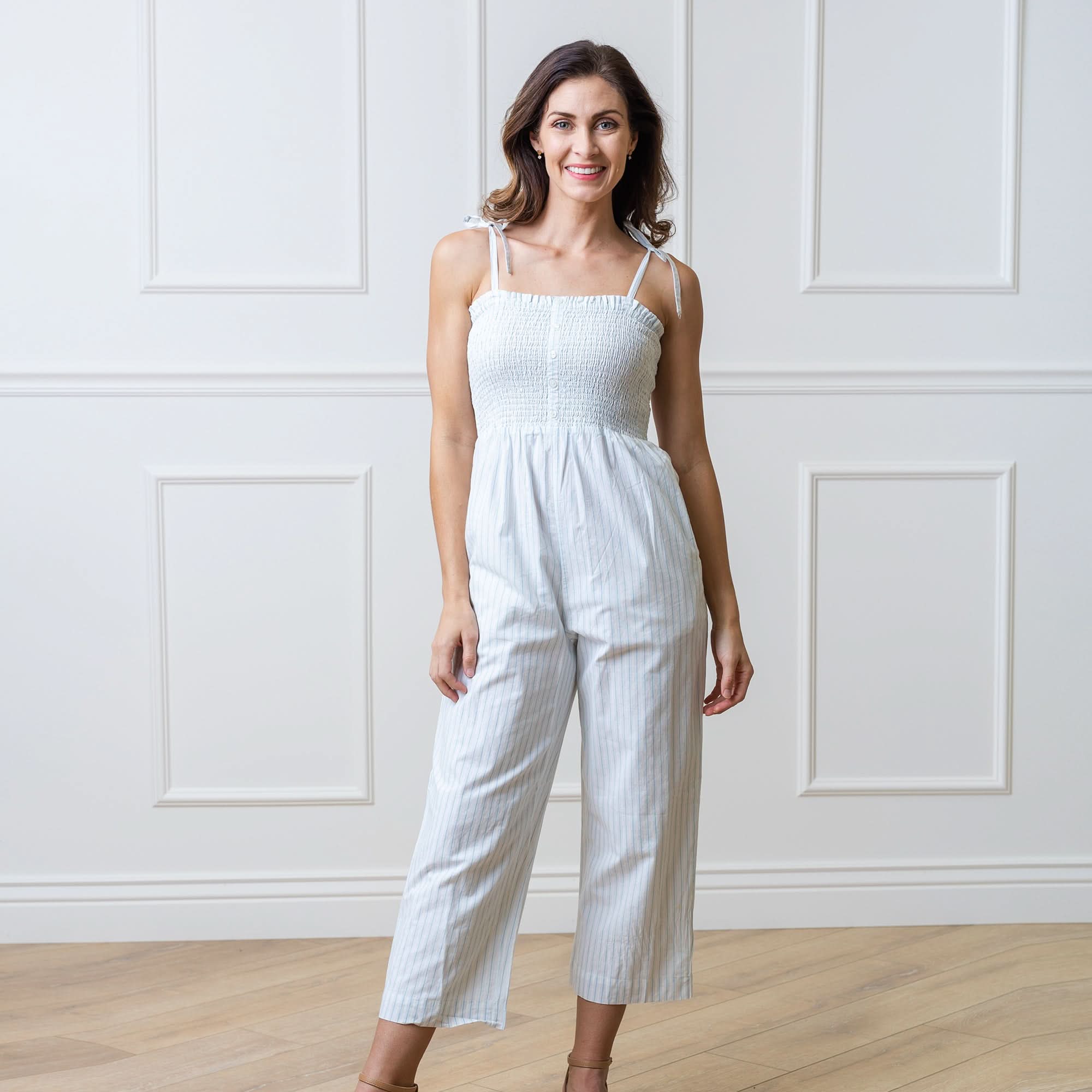 The Organic Smocked Button Front Jumpsuit
