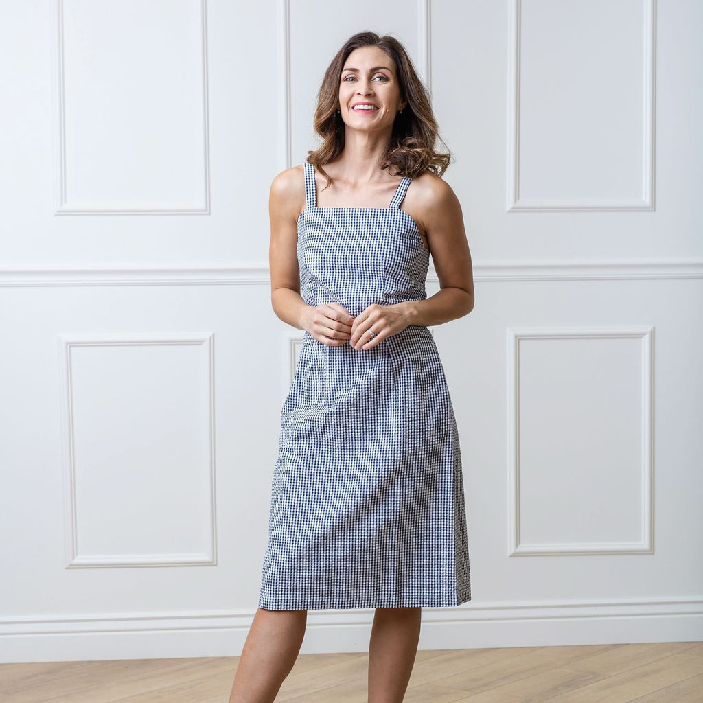 Organic Cotton Seersucker Midi Sheath Dress