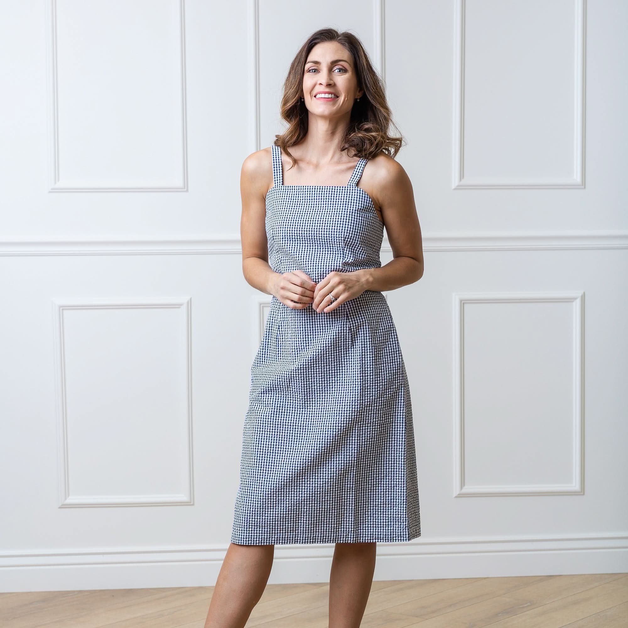 Organic Cotton Seersucker Midi Sheath Dress