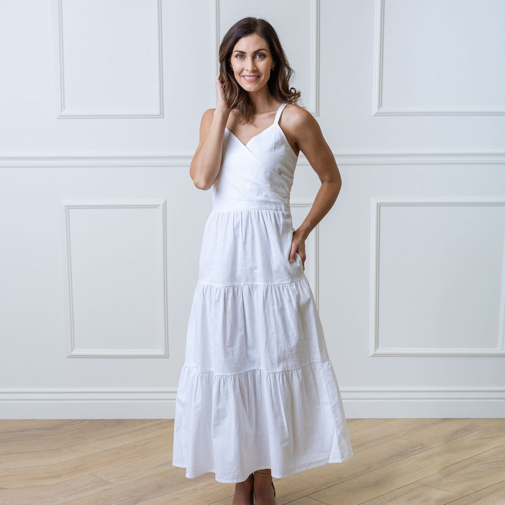 Organic Linen Blend Tiered Wrap Dress