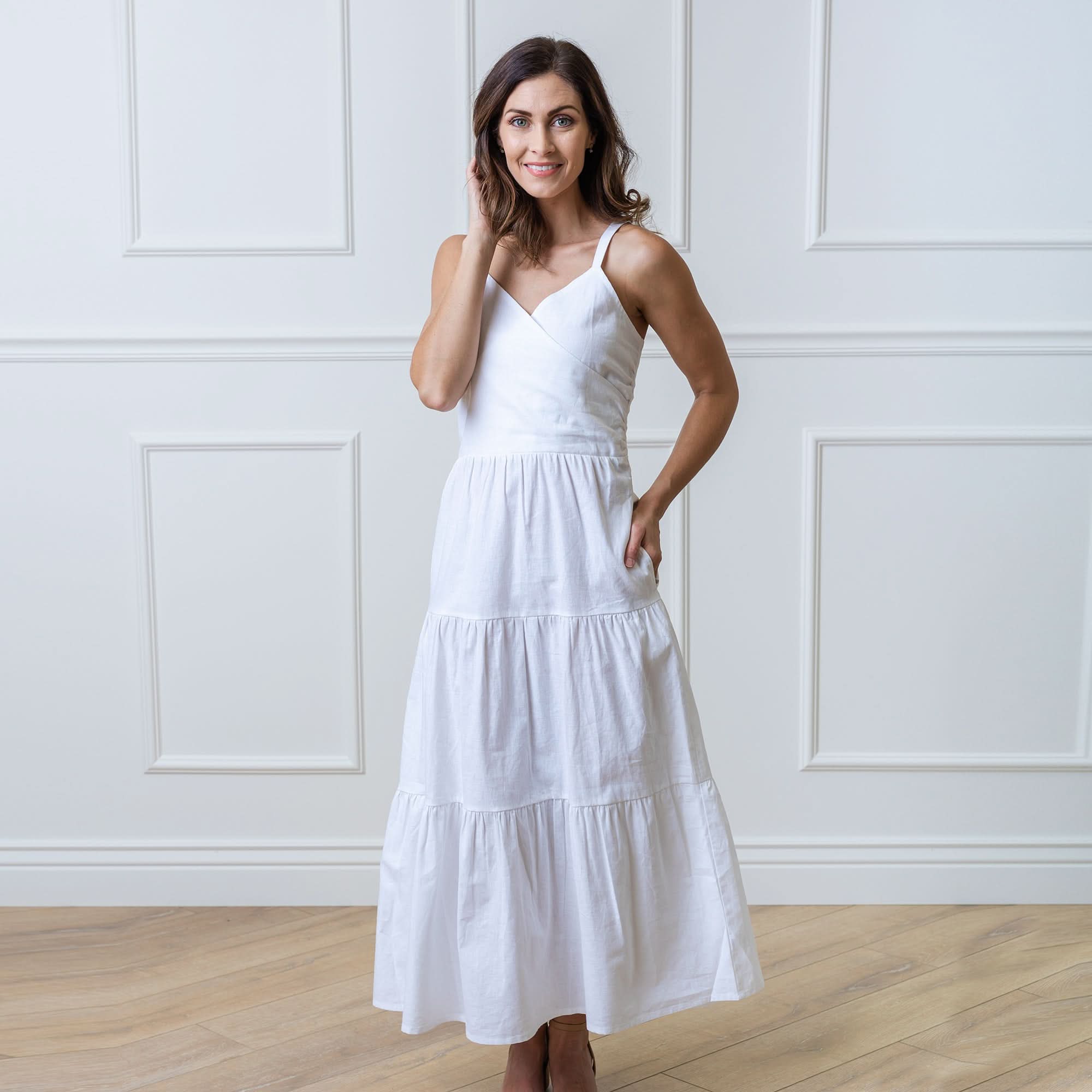 Organic Linen Blend Tiered Wrap Dress