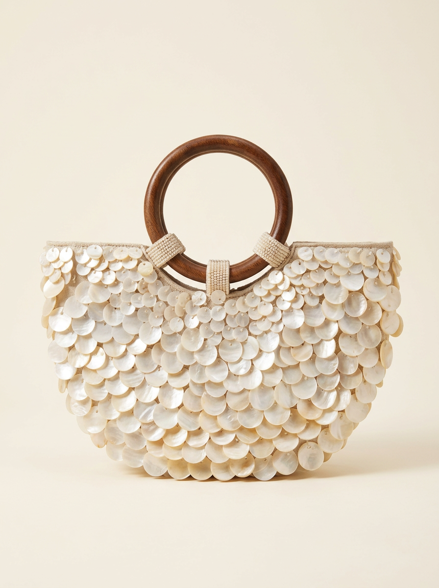 Pearl Shell Handbag with Wooden Handle
