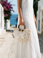 Pearl Shell Handbag with Wooden Handle