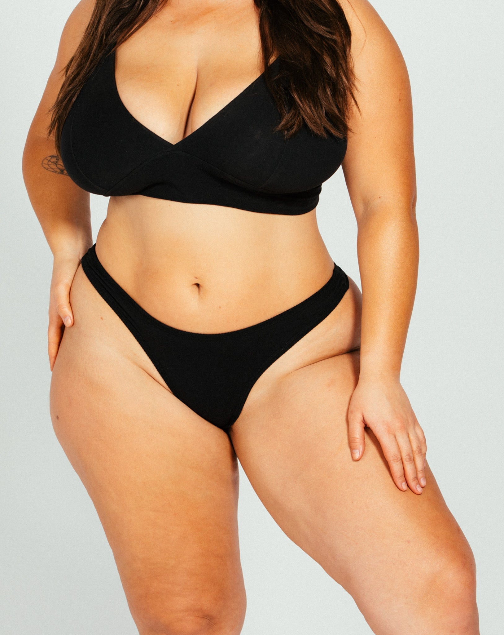 Black High Rise Cotton Thong