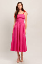 Evening Delights Fuchsia Woven Midi Dress