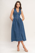 Indigo Flow Denim Midi Dress