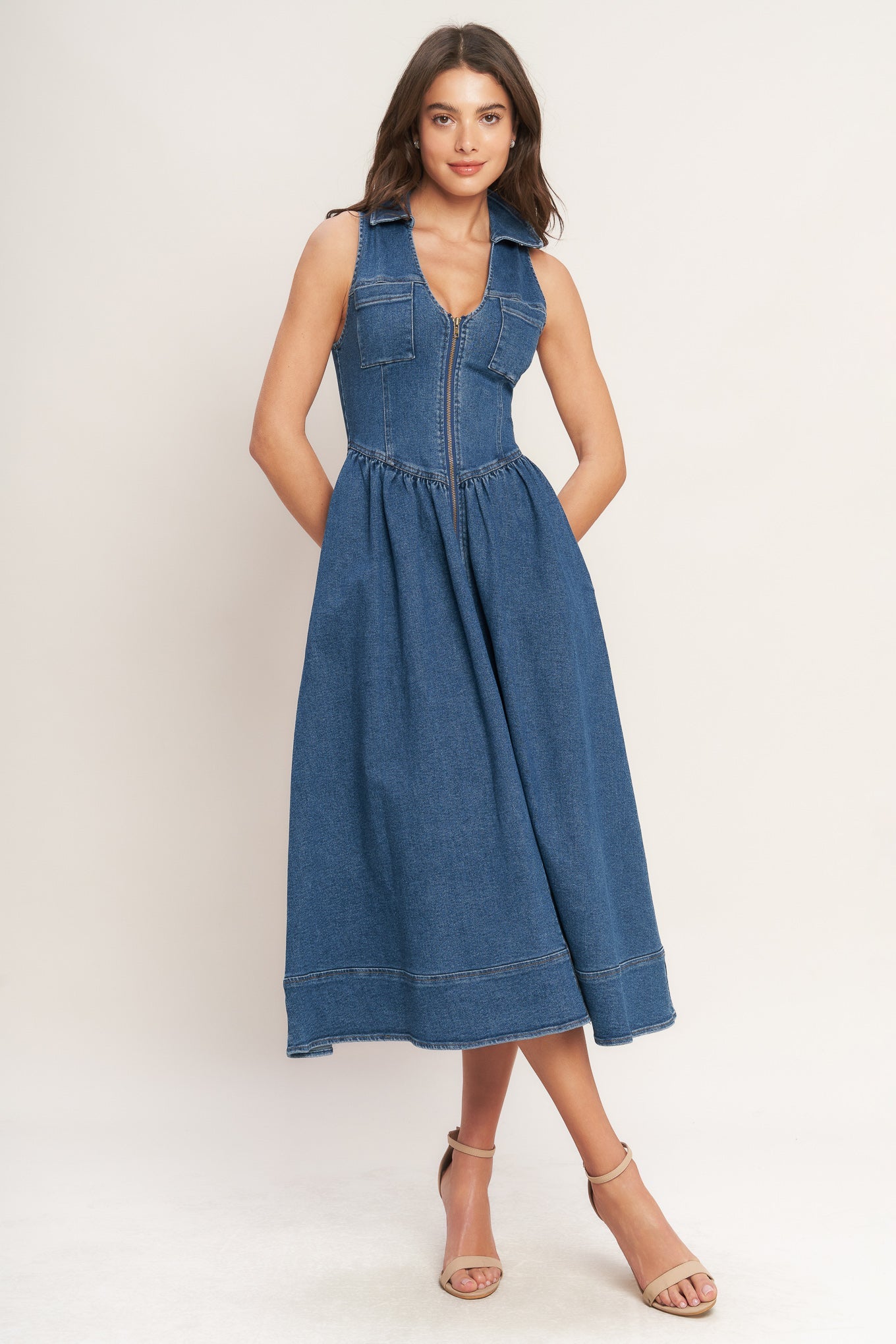 Indigo Flow Denim Midi Dress